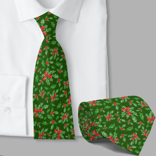 Kleurrijk Rood en Groen Hulst Patroon Kerstmis Stropdas