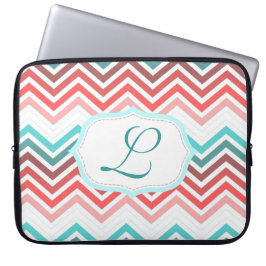 kleurrijk rood, roze, blauw, blauwgroen chevron zi laptop sleeve