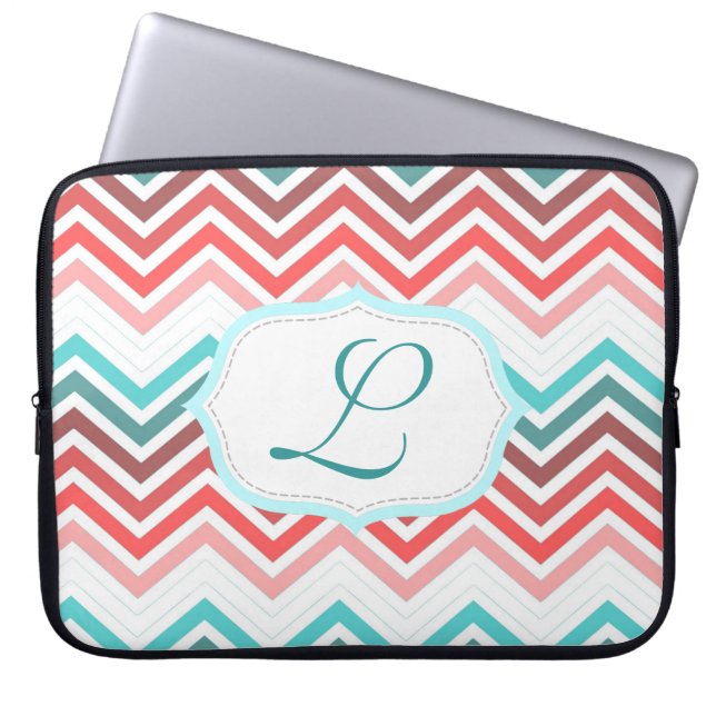 kleurrijk rood, roze, blauw, blauwgroen chevron zi laptop sleeve (Voorkant)