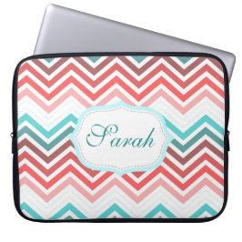 kleurrijk rood, roze, blauw, blauwgroen chevron zi laptop sleeve