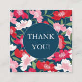 Kleurrijk rood roze bloemmotief blauw blozend beda informatiekaartje (Voorkant)