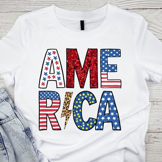 Kleurrijk Rood, Wit en Blauw Patriottisch Amerika T-shirt