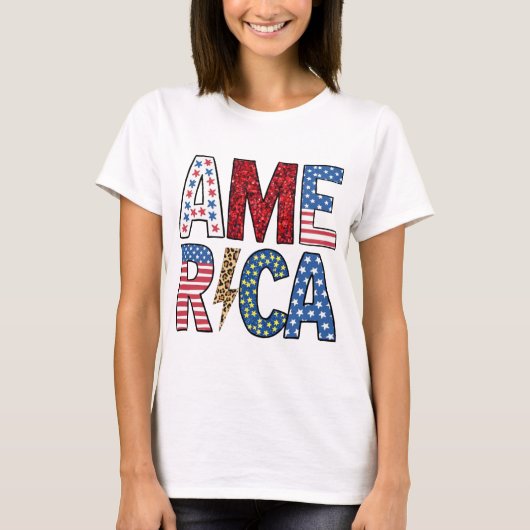 Kleurrijk Rood, Wit en Blauw Patriottisch Amerika T-shirt (Voorkant)