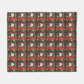 Kleurrijk Rood Wit Poinsettia Quiltpatroon Fleece Deken (Voorkant (Horizontaal))