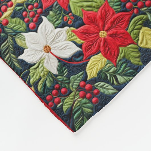Kleurrijk Rood Wit Poinsettia Quiltpatroon Fleece Deken (Hoek)