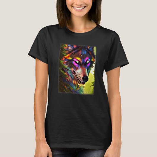 Kleurrijk roofdier met wolfkop 5 t-shirt (Voorkant)