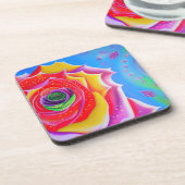 Kleurrijk Roos Bier Onderzetter (Linkerzijde)