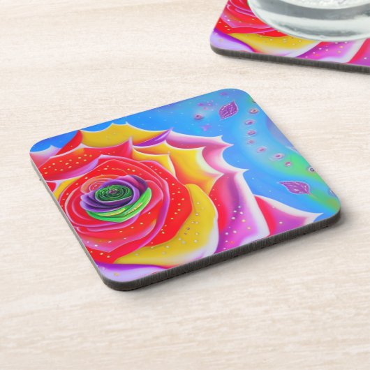 Kleurrijk Roos Bier Onderzetter (Linkerzijde)