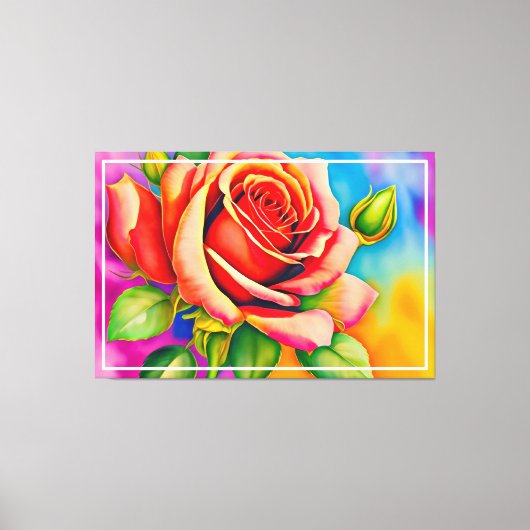 Kleurrijk Roos Bloem Digitaal Schilderen Canvas Afdruk (Voorkant)