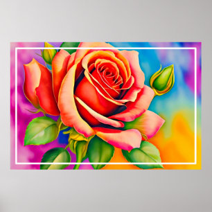 Kleurrijk Roos Bloem Digitaal Schilderen Poster