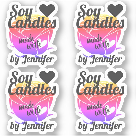 Kleurrijk Roos gemaakt met Heart Floral Soy Candle Sticker (Voorkant)