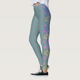 Kleurrijk Roos Herhaal op Bleek Blue Moss Leggings