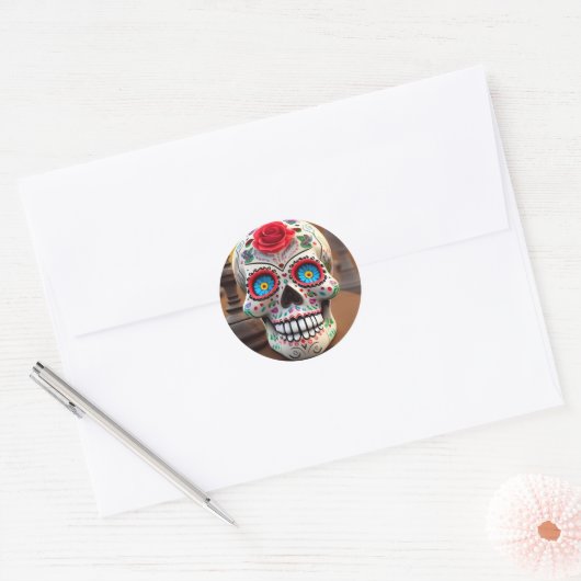 Kleurrijk Roos Suiker Sticker schedel (Envelop)