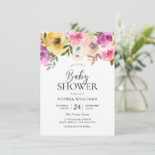 Kleurrijk Roze Baby shower Waterverf Kaart (Staand voorkant)