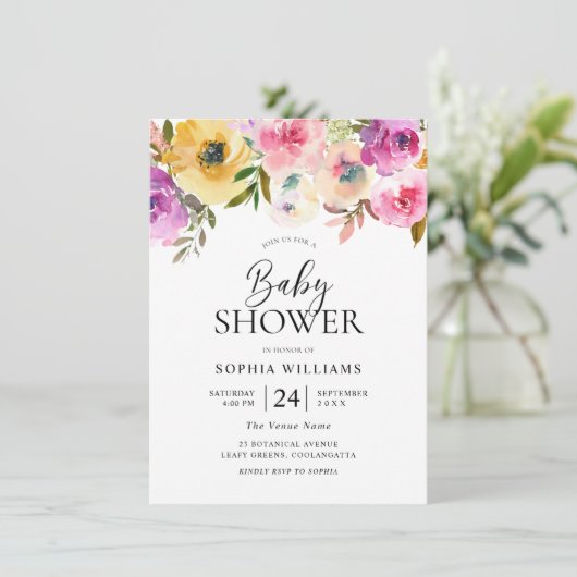 Kleurrijk Roze Baby shower Waterverf Kaart (Staand voorkant)