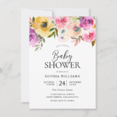 Kleurrijk Roze Baby shower Waterverf Kaart (Voorkant)