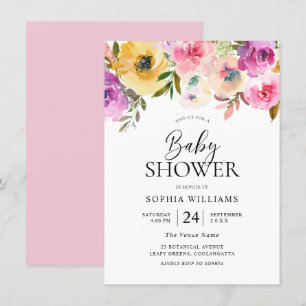 Kleurrijk Roze Baby shower Waterverf Kaart