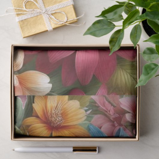 Kleurrijk roze blauw bloemenweefsel papier (Geschenk)