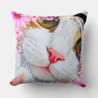 Kleurrijk Roze Bloem Motief Kitties Accent Kussen