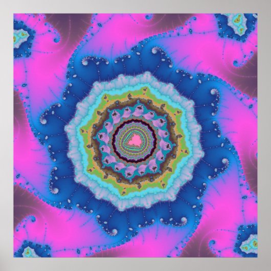 Kleurrijk Roze en Blauw Fractal Poster (Voorkant)