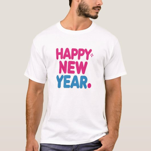 Kleurrijk roze en blauw Happy New Year T-shirt (Voorkant)