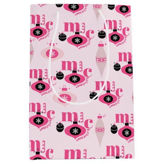 Kleurrijk roze en wit kerst wrapping papier medium cadeauzakje (Voorkant)