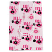 Kleurrijk roze en wit kerst wrapping papier medium cadeauzakje (Achterkant)