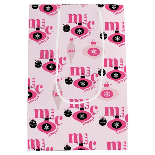 Kleurrijk roze en wit kerst wrapping papier medium cadeauzakje (Achterkant)