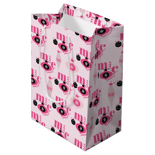Kleurrijk roze en wit kerst wrapping papier medium cadeauzakje (Achterkant Gekanteld)