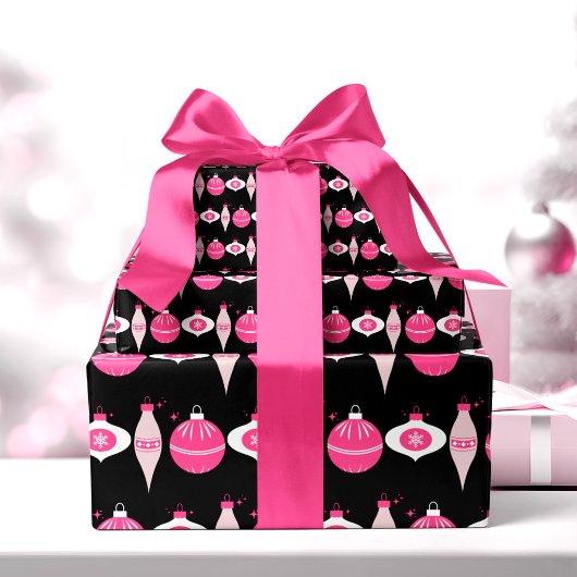 Kleurrijk roze en zwart kerst wrapping papier