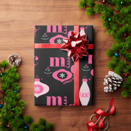 Kleurrijk roze en zwart kerst wrapping papier