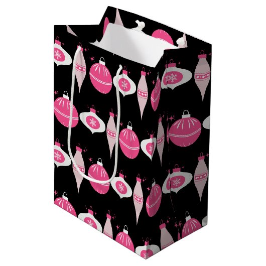 Kleurrijk roze en zwart kerst wrapping papier medium cadeauzakje (Voorkant Gekanteld)