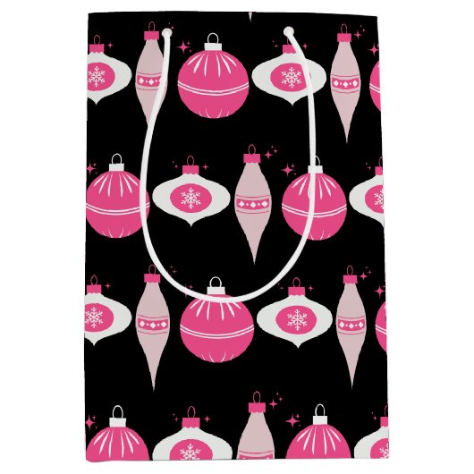 Kleurrijk roze en zwart kerst wrapping papier medium cadeauzakje (Voorkant)