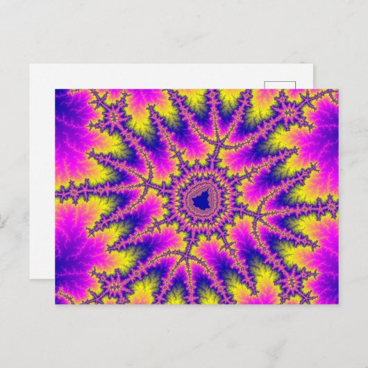 Kleurrijk Roze, Geel en Blauw Fractal Briefkaart (Voorkant / Achterkant)