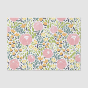 Kleurrijk Roze & Groen Bloemen Weefseldocument Tissuepapier