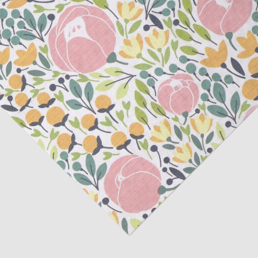 Kleurrijk Roze & Groen Bloemen Weefseldocument Tissuepapier (Detail)