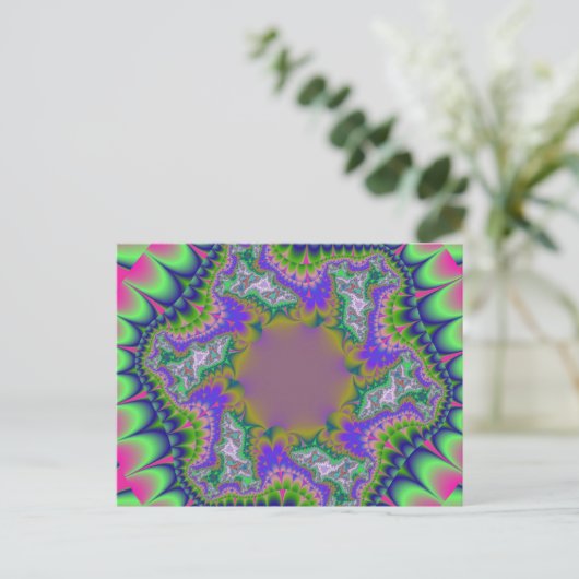 Kleurrijk roze, groen en blauw fractal briefkaart (Staand voorkant)