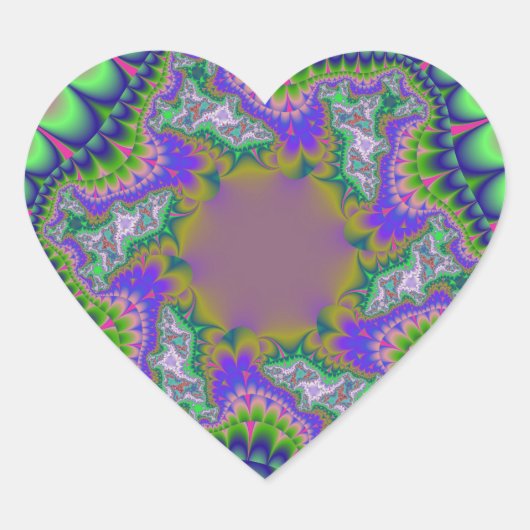 Kleurrijk roze, groen en blauw fractal hart sticker (Voorkant)