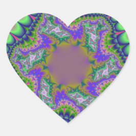Kleurrijk roze, groen en blauw fractal hart sticker