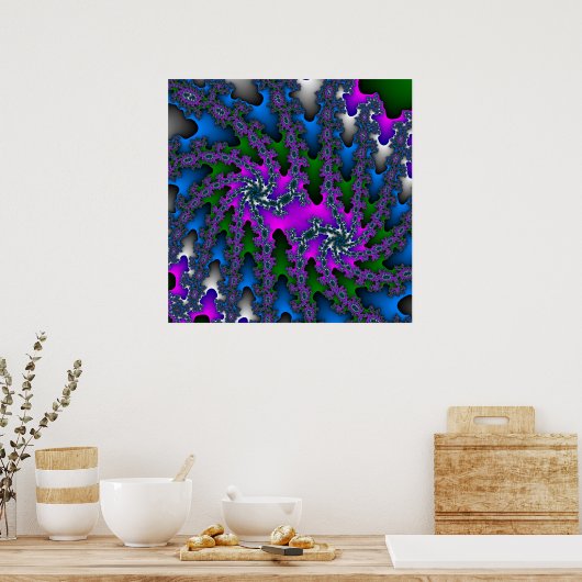 Kleurrijk roze, groen en blauw fractal poster (Keuken)