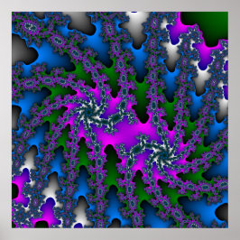 Kleurrijk roze, groen en blauw fractal poster