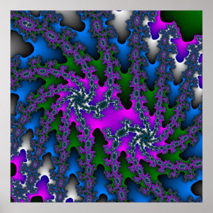 Kleurrijk roze, groen en blauw fractal poster