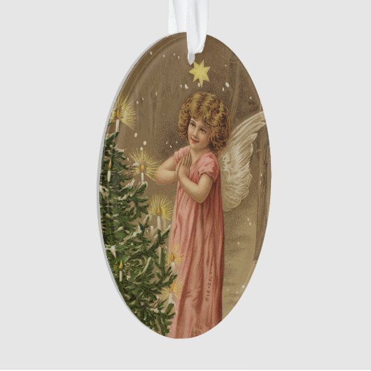 Kleurrijk  roze kerstangeldecor ornament (voorkant)
