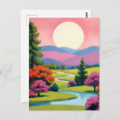 Kleurrijk roze kunstlandschap briefkaart (Voorkant / Achterkant)