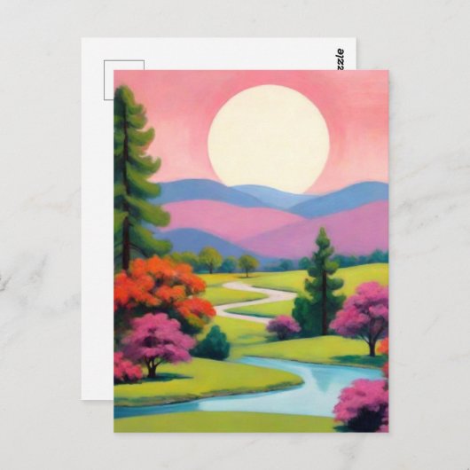 Kleurrijk roze kunstlandschap briefkaart (Voorkant / Achterkant)