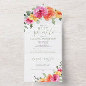 Kleurrijk roze oranje pinda's baby all in one uitnodiging (Binnen)