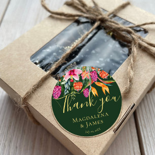 Kleurrijk  Roze Oranje Tropische Bloemen Favor Ronde Sticker