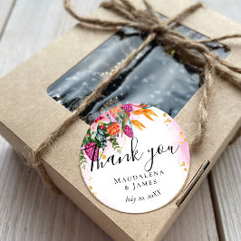 Kleurrijk  Roze Oranje Tropische Bloemen Favor Ronde Sticker