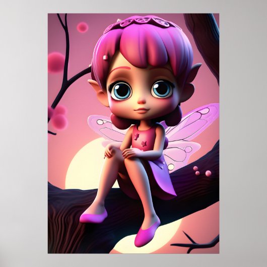 Kleurrijk Roze Pixie Fairy Kindermuur Poster (Voorkant)