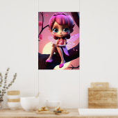 Kleurrijk Roze Pixie Fairy Kindermuur Poster (Keuken)